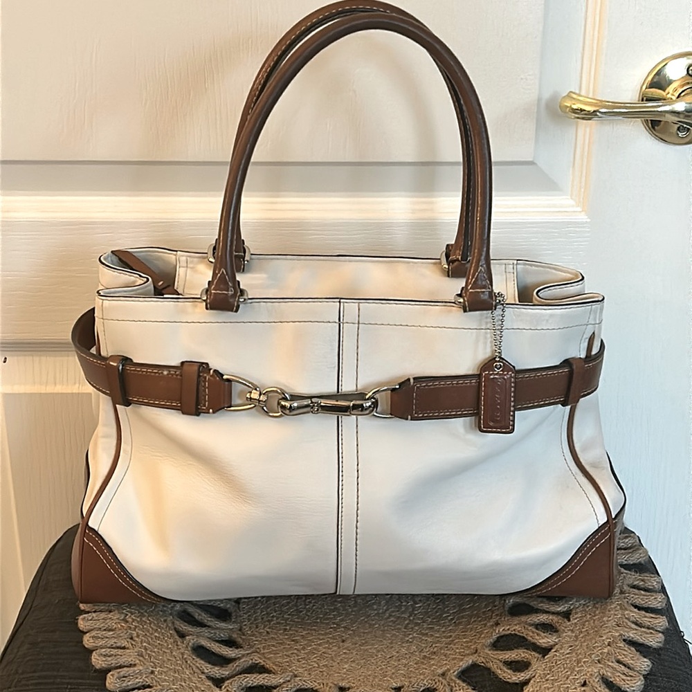 Coach White and Brown Satchel
